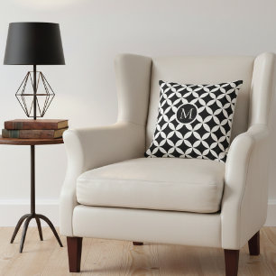 Modern Geometric Floral Monogram Throw Pillow