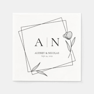 Modern Geometric Floral Monogram Wedding Napkins