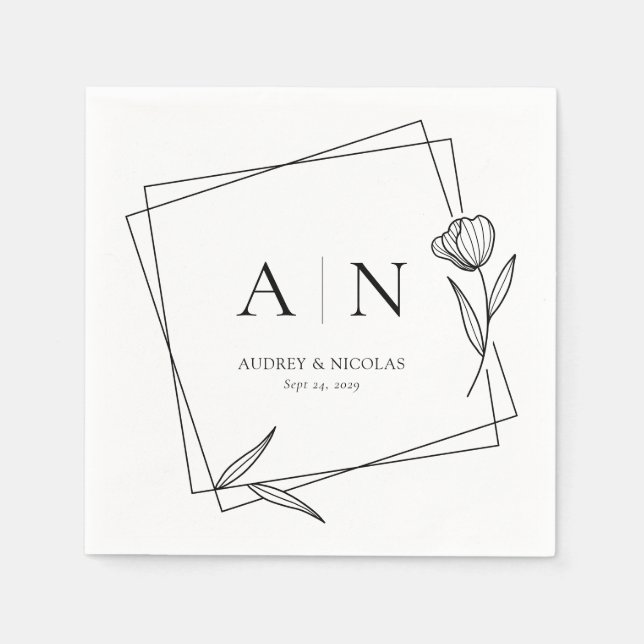 Modern Geometric Floral Monogram Wedding Napkins (Front)