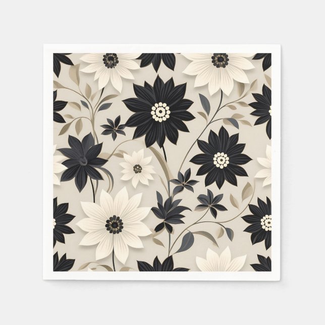 Modern Geometric Floral On Light Grey Napkin (Front)