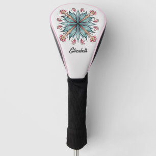 Modern Geometric Floral Typography - Blue Pink Golf Head Cover