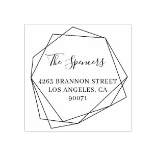 Modern Geometric Frame Family Name Return Address Rubber Stamp