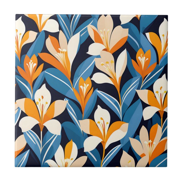 Modern Geometric Freesia Flower Pattern Tile (Front)