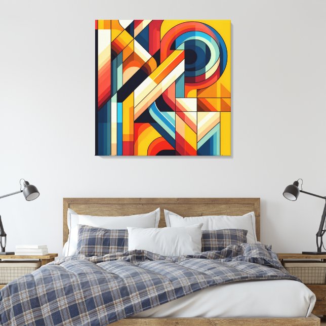 Modern Geometric Fusion – Abstract Colour Block Ar Canvas Print (Insitu(Bedroom))