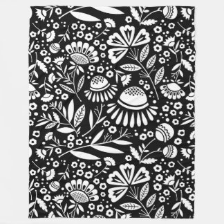 Modern Geometric Garden Floral Black and White Fleece Blanket
