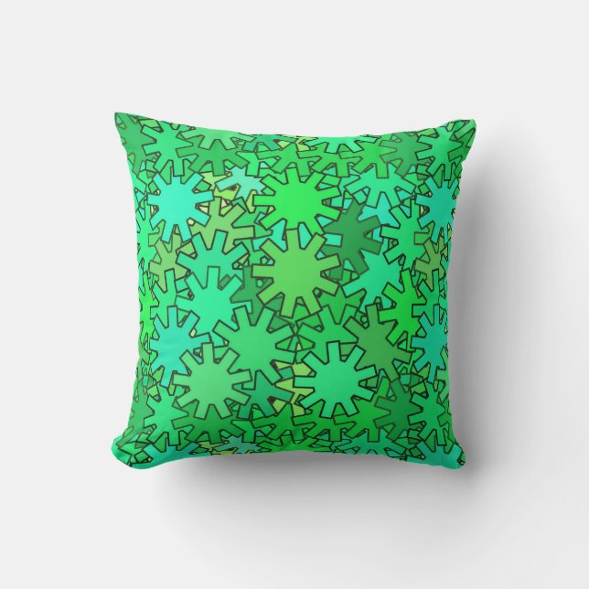 Modern Geometric Gears, Lime & Emerald Green Throw Pillow (Front)