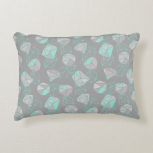 Modern Geometric Gems Pattern Grey & Aqua  Accent Pillow
