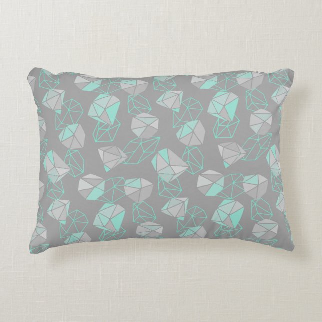 Modern Geometric Gems Pattern Grey & Aqua  Accent Pillow (Front)