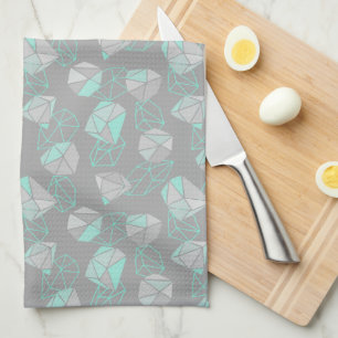 Modern Geometric Gems Pattern Grey & Aqua  Kitchen Towel