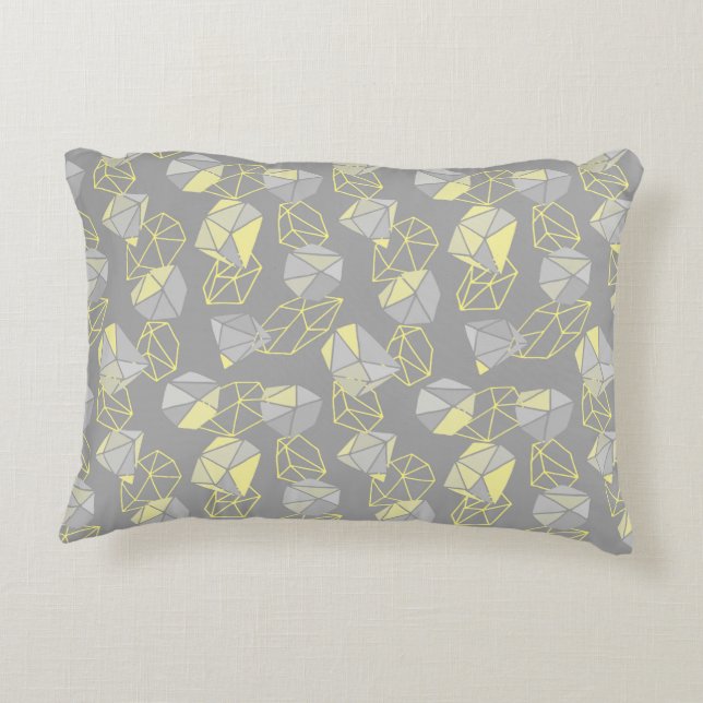 Modern Geometric Gems Pattern Grey & Yellow Accent Pillow (Back)