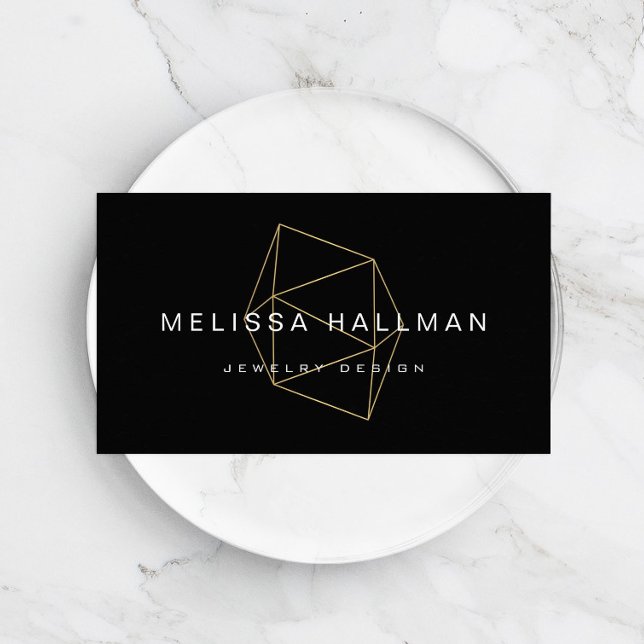 Modern Geometric Gemstone Black Business Card (Creator Uploaded)