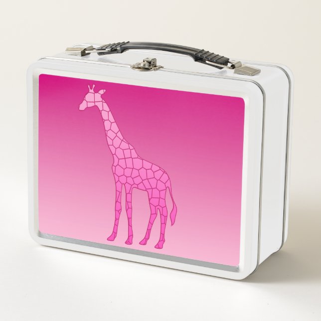 Modern Geometric Giraffe, Fuchsia and Light Pink Metal Lunch Box (Front)