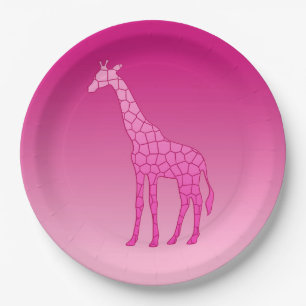 Modern Geometric Giraffe, Fuchsia and Light Pink Paper Plate