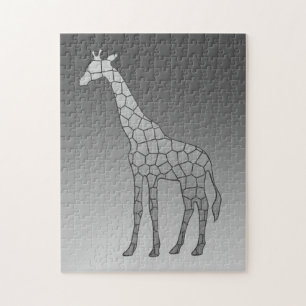 Modern Geometric Giraffe Silver Gray / Grey Jigsaw Puzzle