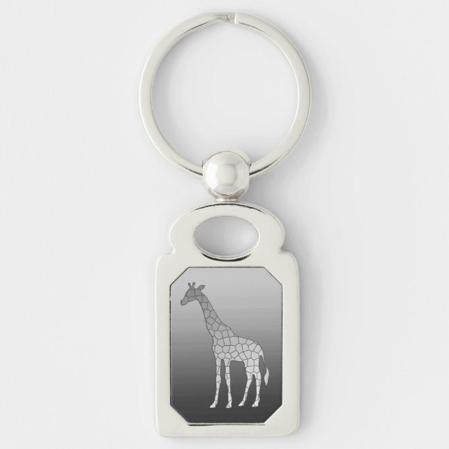 Modern Geometric Giraffe, Silver Grey / Grey Keychain (Front)