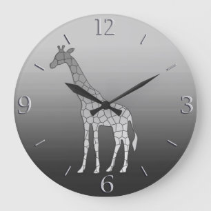 Modern Geometric Giraffe Silver Grey / Grey Large Clock