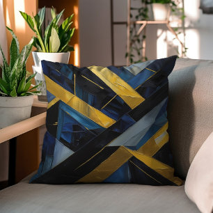 Modern Geometric Gold and Blue Throw Pillow