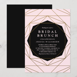 Modern Geometric Gold, Blush & Black Bridal Brunch Invitation