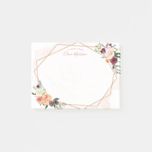 Modern Geometric Gold Frame Watercolor Floral Post-it Notes
