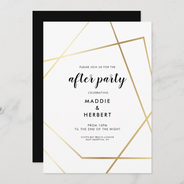 Modern geometric gold frame wedding after party invitation (Front/Back)