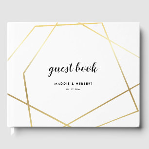 Modern geometric gold frame wedding guest book