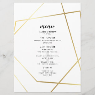 Modern geometric gold frame wedding menu