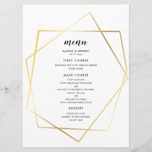Modern geometric gold frame wedding menu