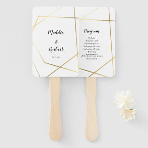 Modern geometric gold frame wedding program hand fan