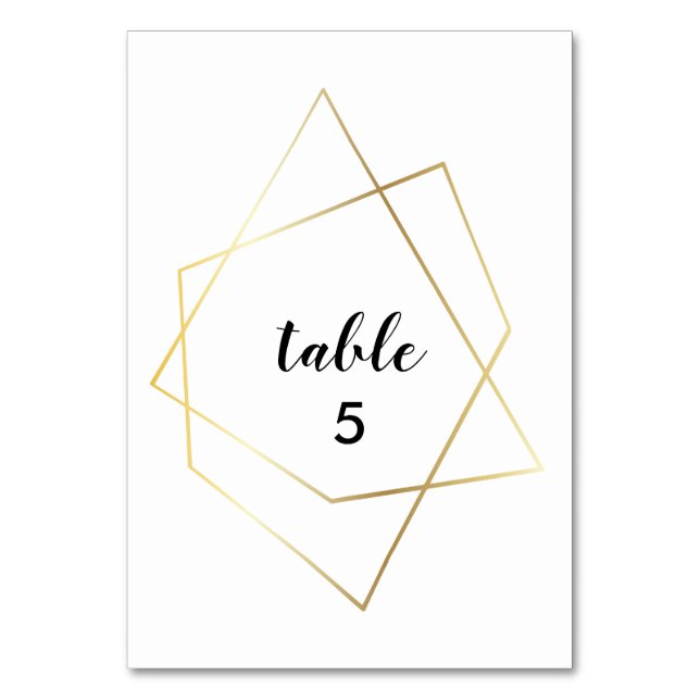 Modern geometric gold frame wedding table number (Front)