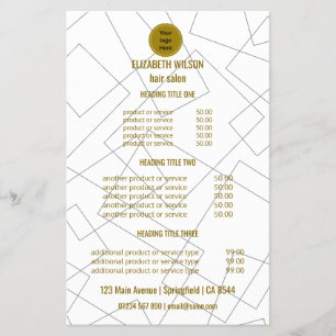 Modern Geometric Gold Hair Salon Price List Templa Flyer