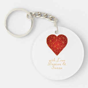 Modern geometric gold heart and red love keychain