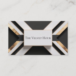 Modern Geometric Gold Leaf Black and White Business Card
