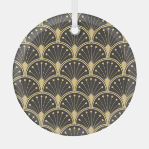Modern Geometric Gold Lined Tiles Glass Ornament