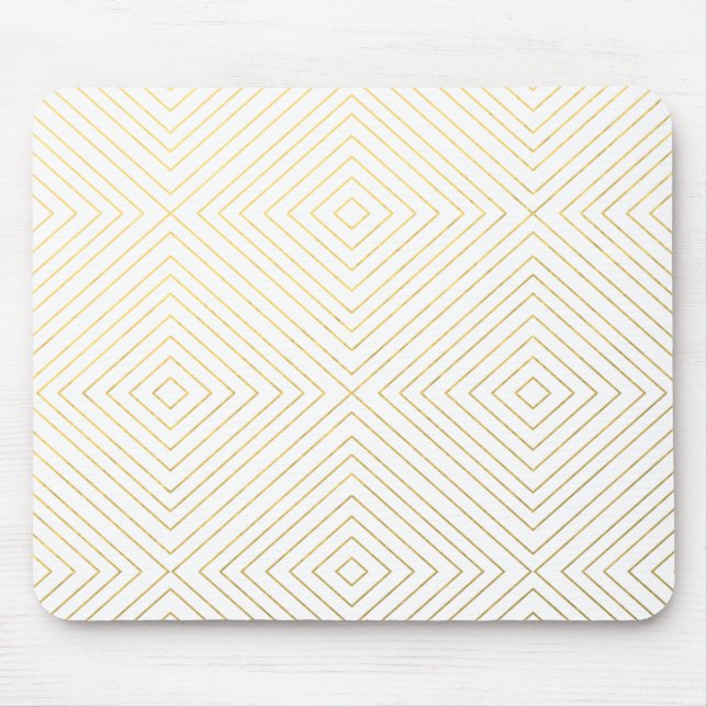 Modern Geometric Gold Squares Pattern on White Col Mouse Pad (Front)