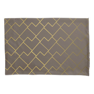 Modern Geometric Golden Coffee Chocolate Brown Pillowcase