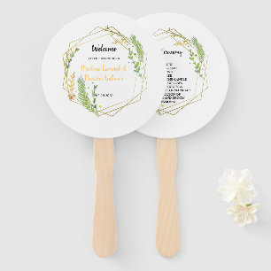 Modern Geometric golden frame  Leaves Floral Hand Fan