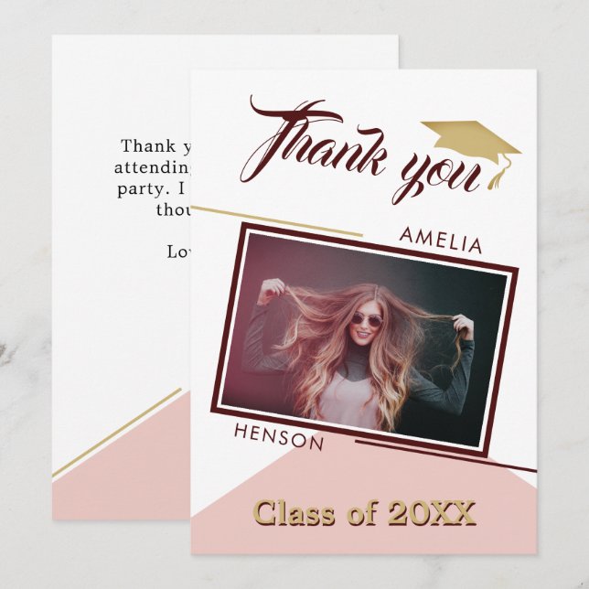 Modern Geometric Graduate Photo Graduation  Thank You Card (Front/Back)
