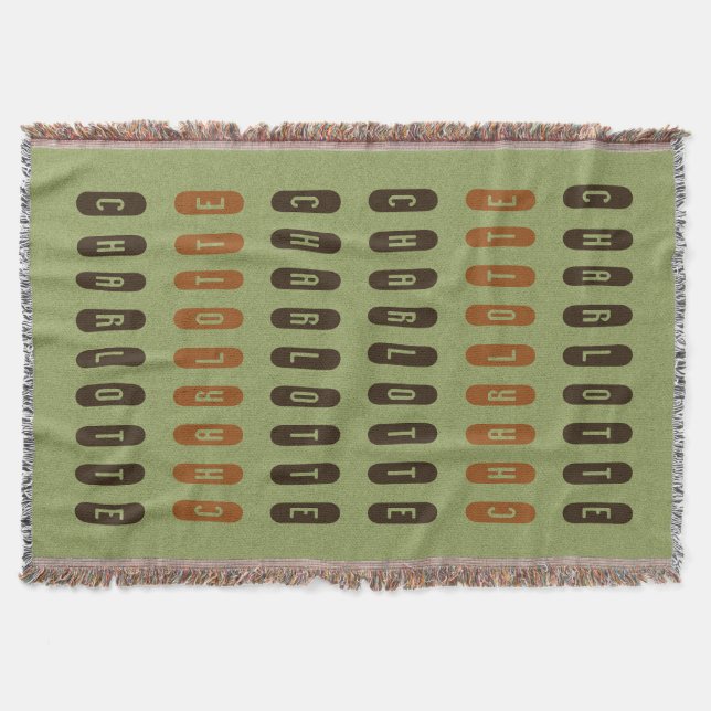 Modern Geometric Green Brown Orange Custom Name Throw Blanket (Front)