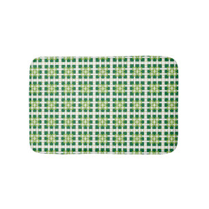 Modern geometric green Forest squares pattern Bath Mat