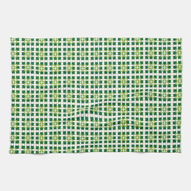 Modern geometric green Forest squares pattern Kitchen Towel (Horizontal)