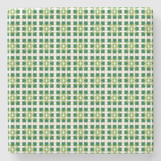 Modern geometric green Forest squares pattern Stone Coaster (Front)