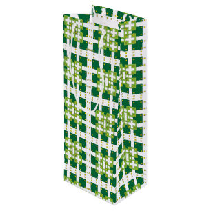 Modern geometric green Forest squares pattern Wine Gift Bag