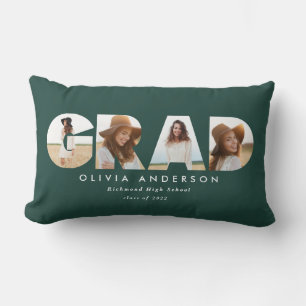 Modern geometric green multi photo graduation lumbar pillow