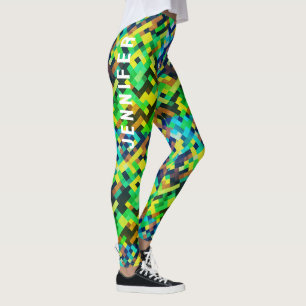 Modern Geometric Green Pixel Art Gaming Pattern Leggings