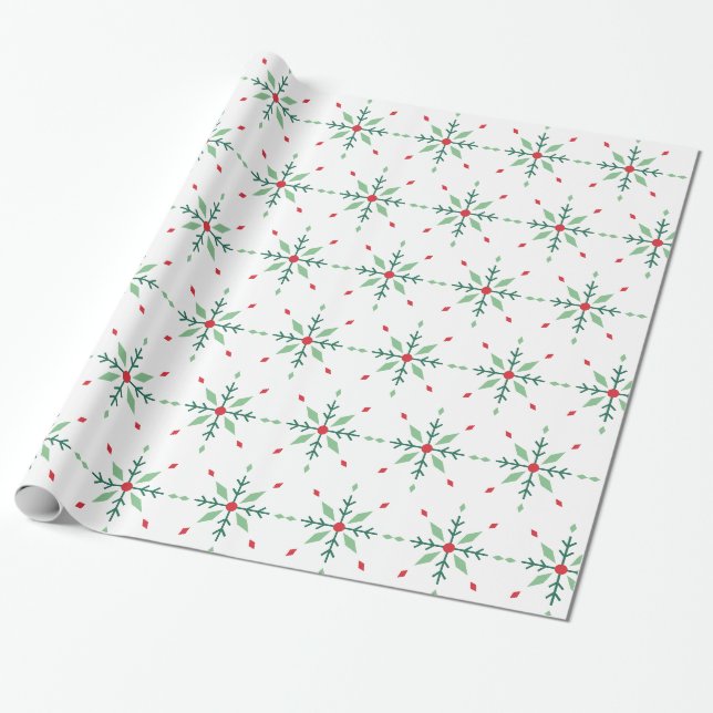 Modern Geometric Green Snowflake Christmas Wrapping Paper (Unrolled)