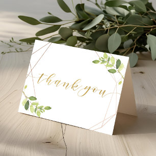 Modern Geometric Greenery Wedding Thank You Card