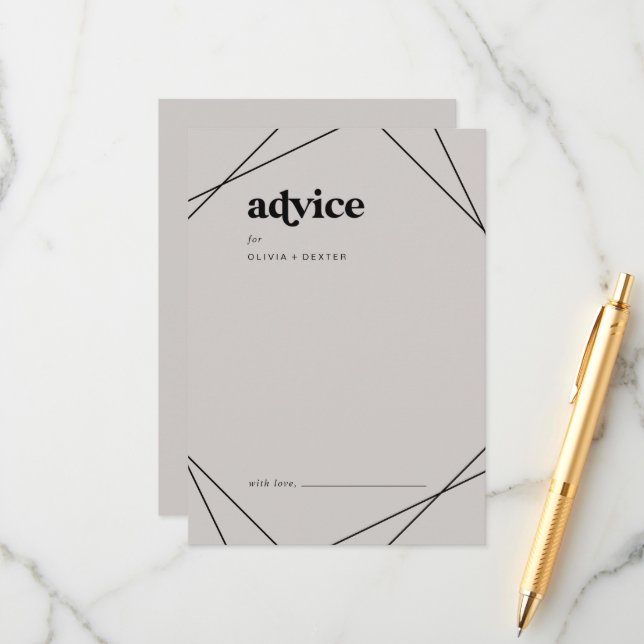 Modern Geometric | Grey Wedding Advice Card (Front/Back In Situ)