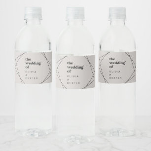 Modern Geometric Grey Wedding Water Bottle Label