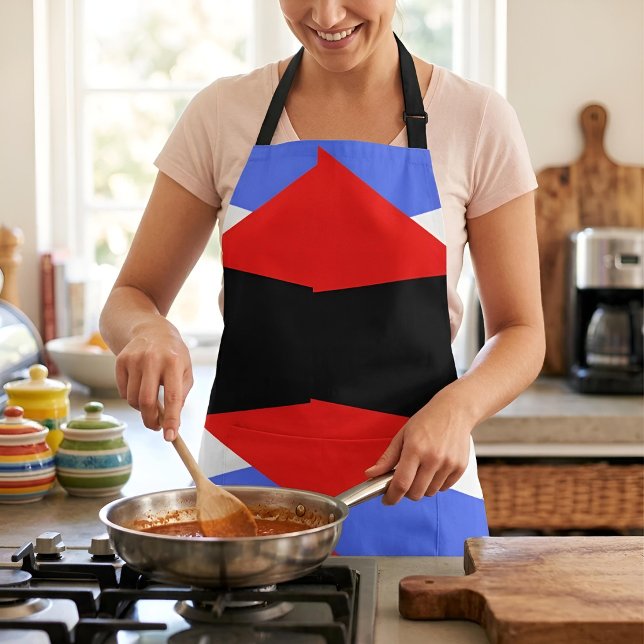 Modern Geometric Harlequin Pattern Red Blue Black Apron (Creator Uploaded)