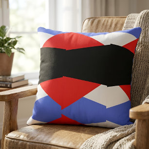 Modern Geometric Harlequin Pattern Red Blue Black Throw Pillow